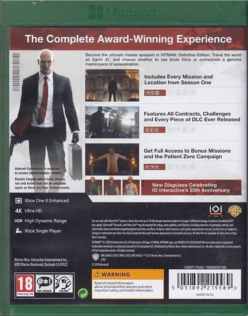Hitman - Definitive Edition - Xbox One Spil (B-Grade) (Genbrug)
